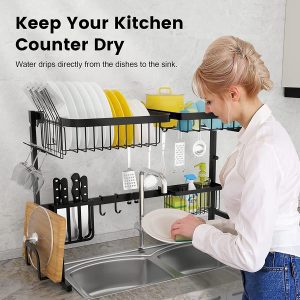 2-Tier Over The Sink Dish Drying Rack Keep Kitchen Counter Dry