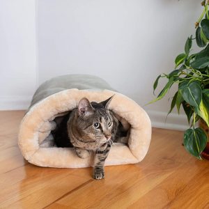 Armarkat Sage Green Cat Bed Cat Laying In Bed With One Paw Out