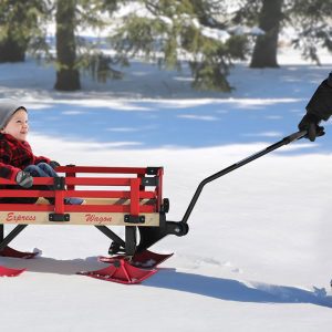 Child Riding In Millside Industries Convertible Garden Wagon Sleigh Over Snow