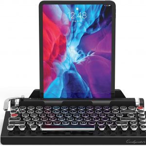 Qwerkywriter Typewriter Wireless Keyboard with Tablet Stand With Tablet In It