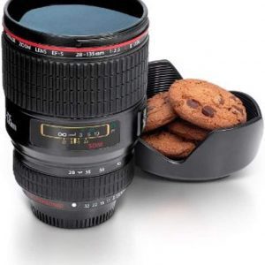 Thumbs Up UK Black Camera Lens Cup With Coffee and Cookies