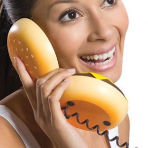 Woman Using Cheeseburger Telephone