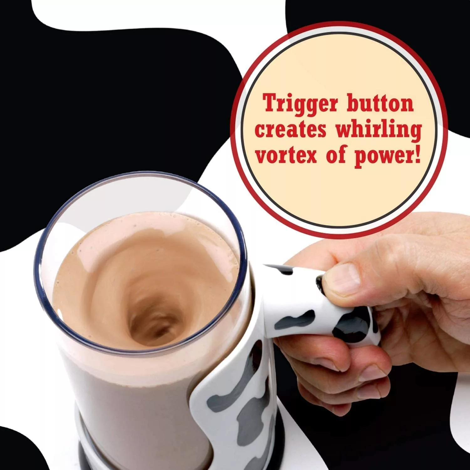 Moo Mixer Chocolate Milk Mixing Cup Trigger Button Creates Whirling Vortex of Power