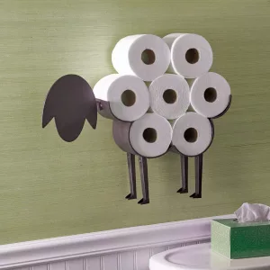 Sheep Toilet Paper Holder Attached to Wall Holding Toilet Paper