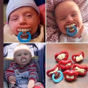Three Babies with Funny Pacifiers for Newborn Baby In Their Mouths