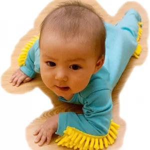 Baby crawling in Baby Mop Onesie