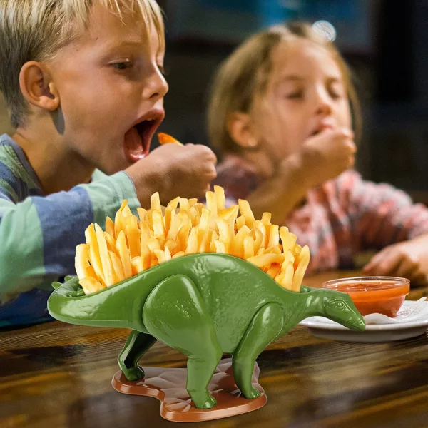 Children Eating Fries Out of NACHOsaurus Dip and Snack Dish Set