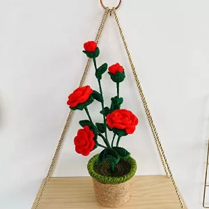 Crochet Plants and Flowers On Shelf