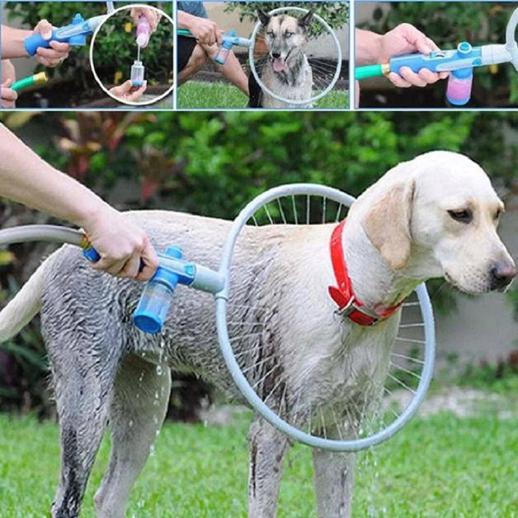 Dog Getting a bath using the Woof Washer 360 Degree Shower Water Sprayer