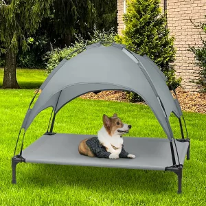 Dog Laying On Outdoor Dog Lounger With Sun Canopy