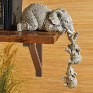 Elephant Sitter Hand-Painted Figurines On Shelf