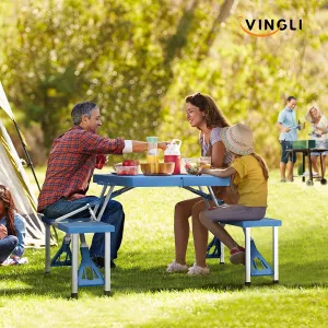 Family in park sitting on Portable Picnic Table