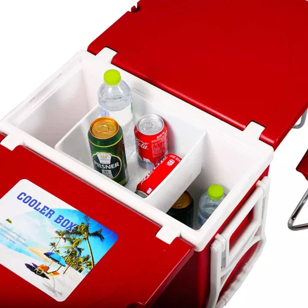 Food Inside the Giantex Rolling Cooler With Fold Out Table And Chairs