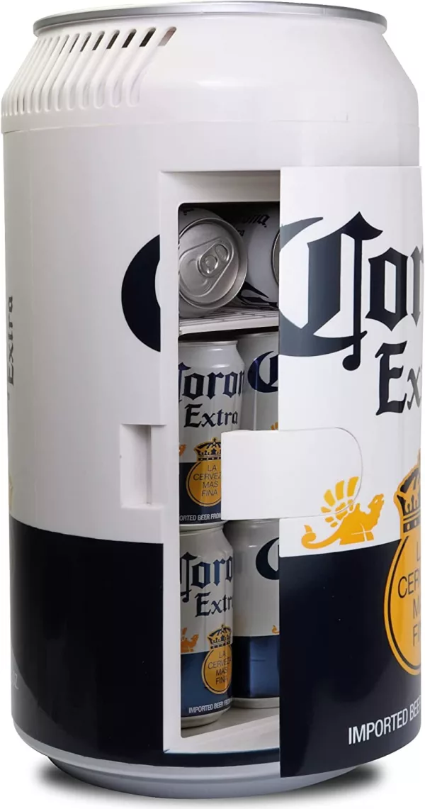 Giant Corona Can Mini Beer Fridge Door cracked open