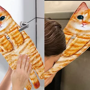 Girl Drying Hands and Face Using the Cat Shaped Towels