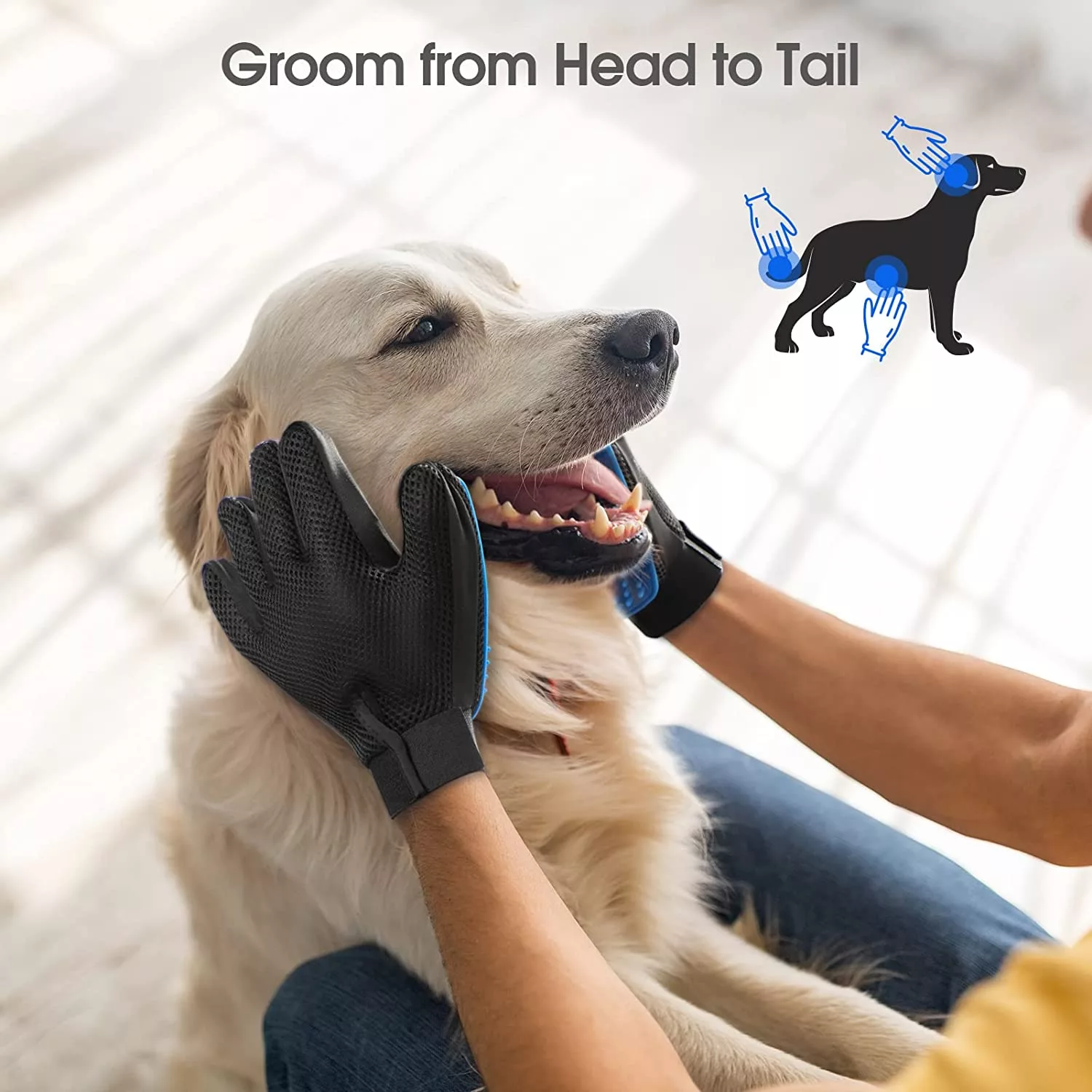 Groom from head to tail with the Pet Grooming Gloves
