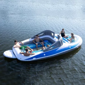 Group Enjoying A Lake Day On The 6-Person Inflatable Bay Breeze Boat