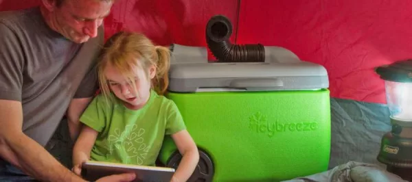 IcyBreeze Portable Air Conditioner and Cooler Father and Daughter Reading