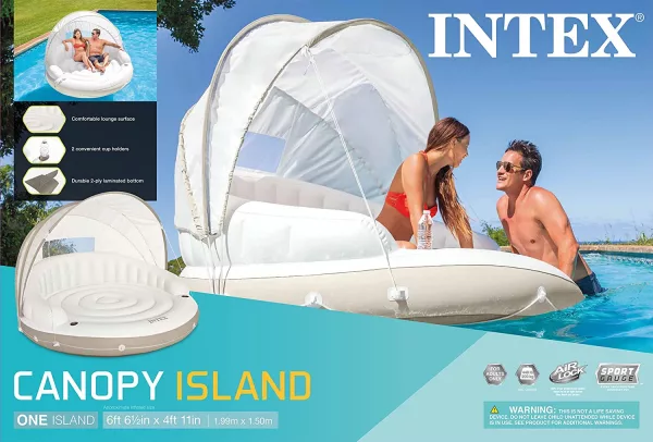 Inflatable Floating Lounge Island With A Canopy For Shade Product Packaging