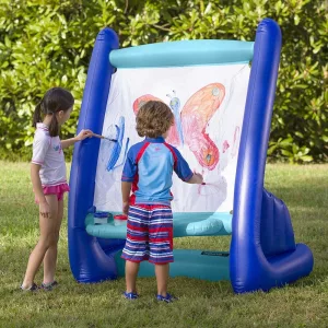 Kids in backyard painting on Giant Inflatable Easel