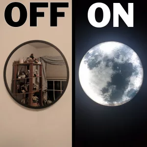 Magic Moon Mirror Off and On Modes Compared
