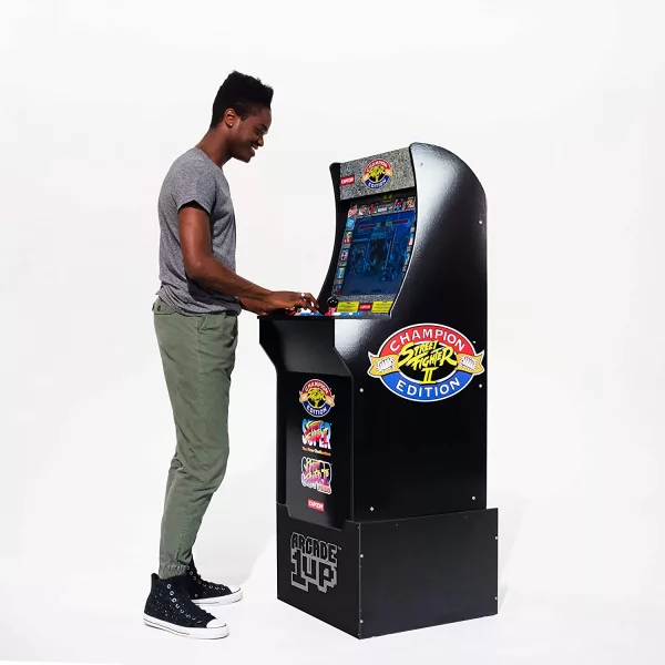 Man Playing on Mini 4 Foot Retro Arcade Machine