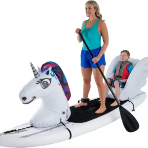 Mother and Son on Surf Board WIth Inflatable Paddleboard Attachments