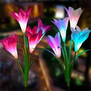 Multi-Color Changing Lily Solar Flower Lights Night Time Product Shot