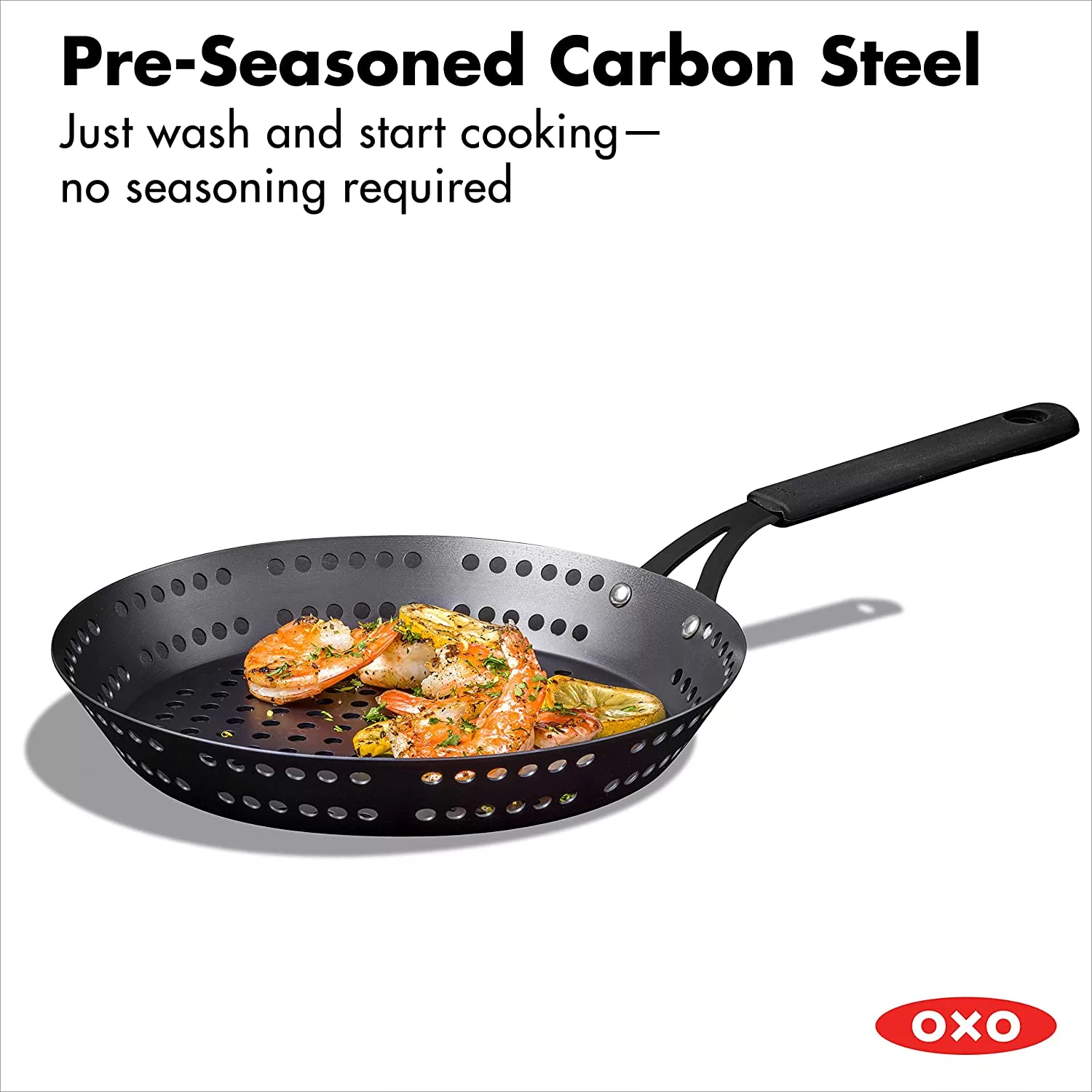 OXO 12 Inch Pre-Seasoned Grilling Skillet pre seasoned carbon steel