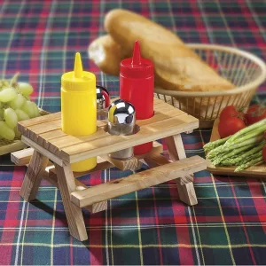 Picnic Table Condiment Holder On Checkered Tablecloth