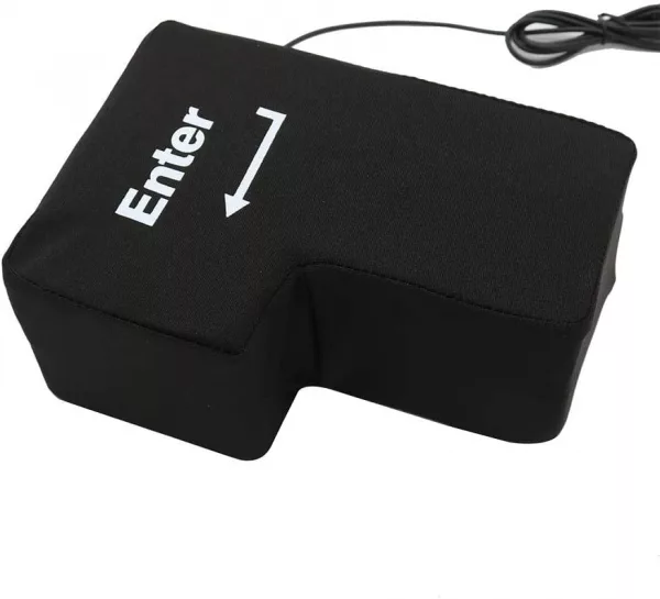 USB Connected Stress Relief Plush Pillow That Becomes Your EnterReturn Button Product Shot Left Side