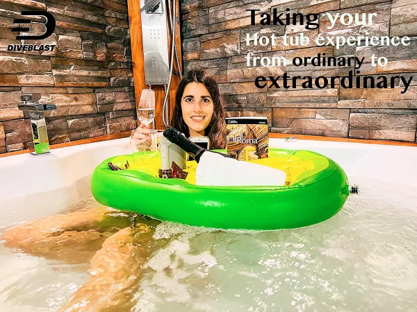 Woman In Hot Tub With Avocado Floating Food & Drink Tray