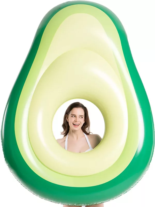 Woman Looking through Avocado Pool Float With Removable Pit