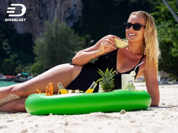 Woman On Beach With Avocado Floating Food & Drink Tray