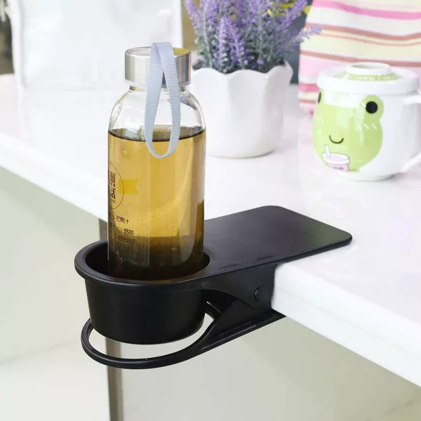 Black Clip On Table Cup Holder On Desk with Tea