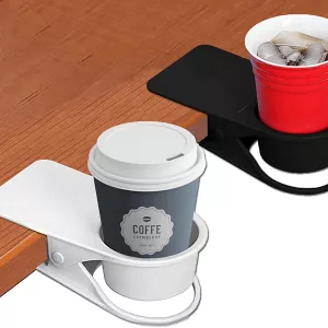 Clip On Table Cup Holder Clipped on Desk in white and black