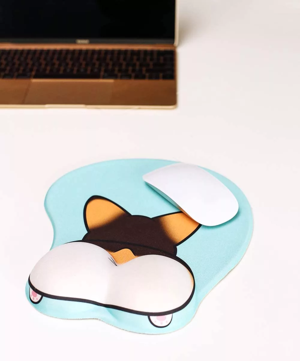 Corgi Butt Mouse Pad With Laptop and Mouse