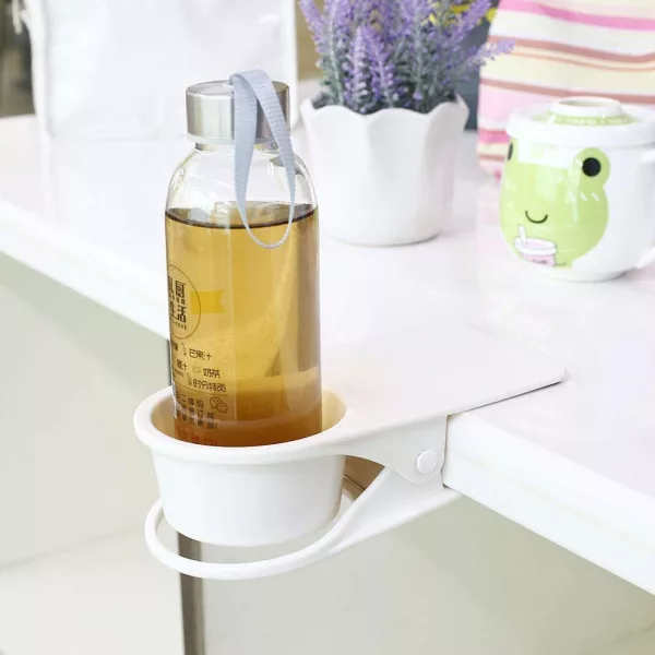White Clip On Table Cup Holder On Desk with Tea